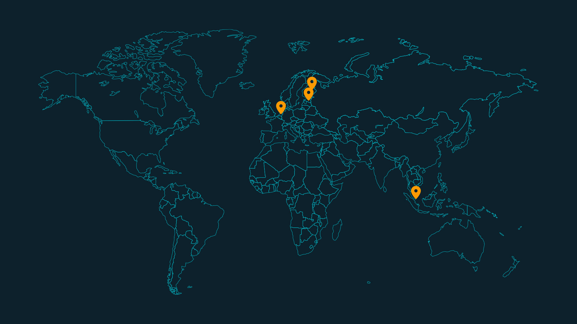 A world map with the four countries involved with the study highlighted.