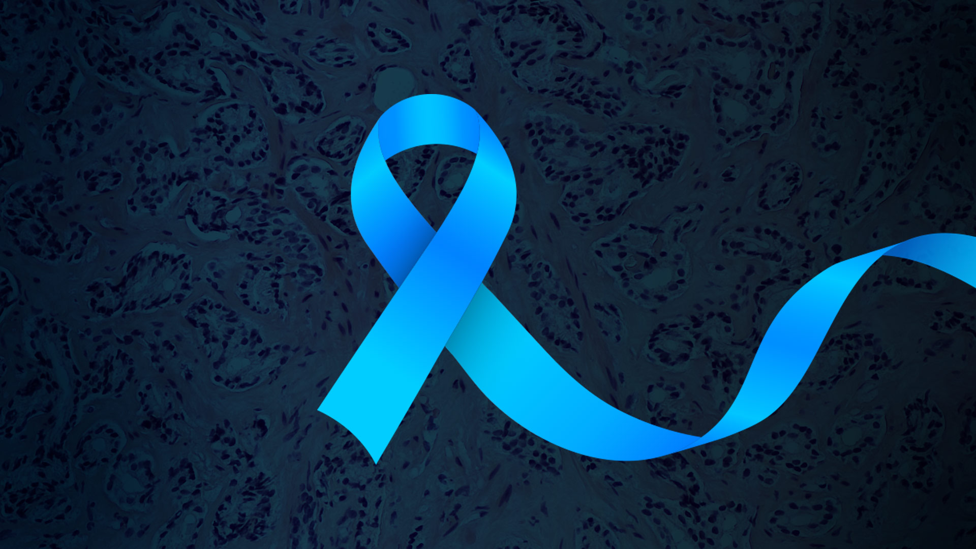 Prostate cancer ribbon with a scan faintly showing in the background.